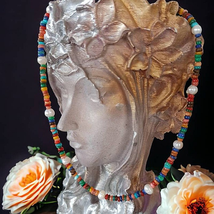 Colier Choker perle naturale Ayana cu cipsuri de scoici colorate si argint 925 [6]