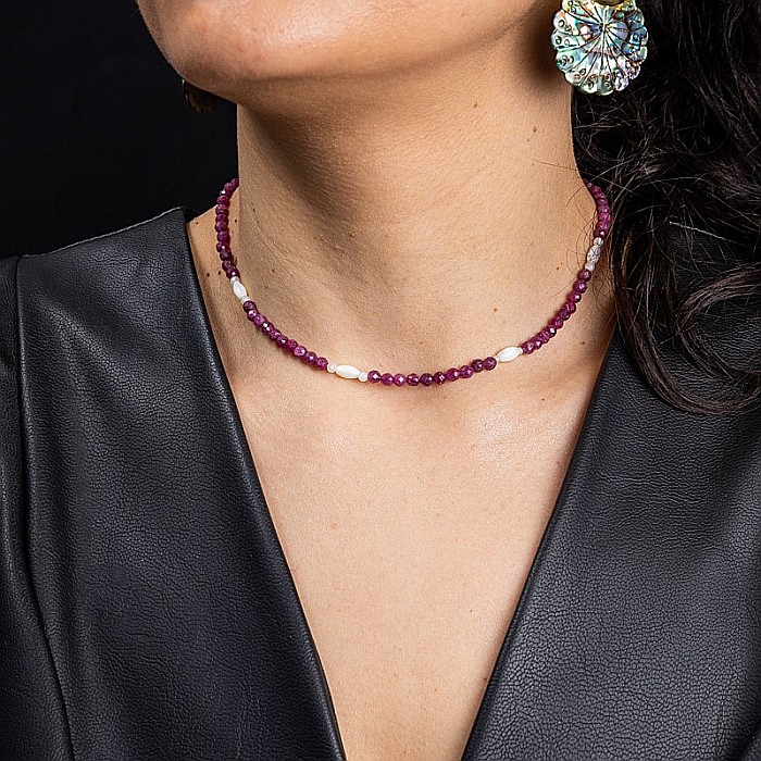 Colier Choker Naveen din pietre naturale de Rubin cu sistem de inchidere din argint 925 [1]