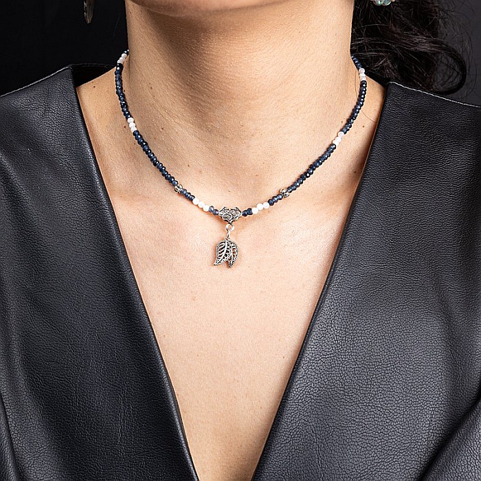 Colier Choker Ravindra din pietre naturale de Safir cu accesorii si sistem de inchidere din argint 925 [1]