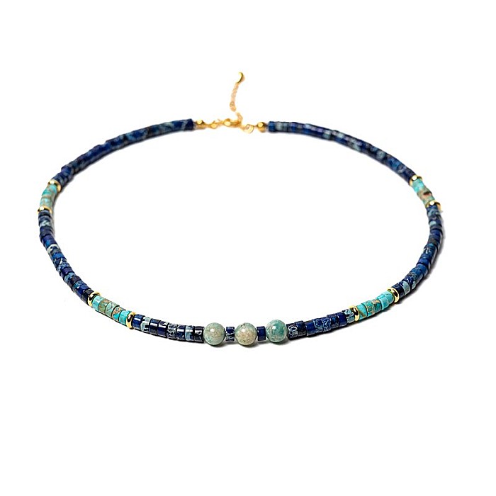 Colier choker Nirmay din pietre naturale de Sediment de Jasp, inchidere din argint 925 placat cu aur 14K [12]