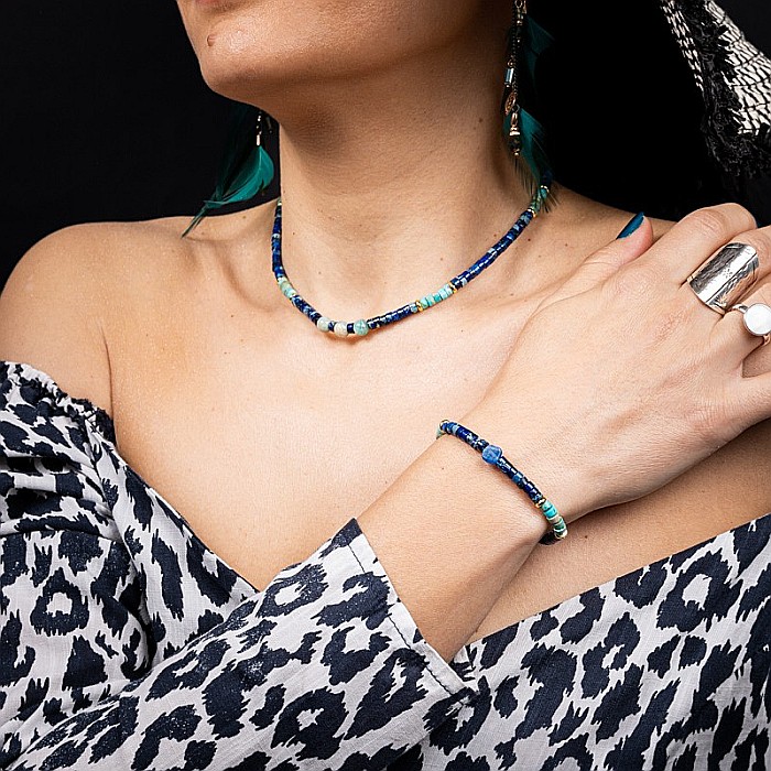 Colier choker Nirmay din pietre naturale de Sediment de Jasp, inchidere din argint 925 placat cu aur 14K [1]