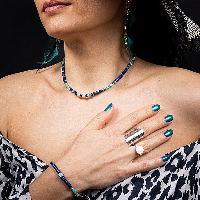 Colier choker Nirmay din pietre naturale de Sediment de Jasp, inchidere din argint 925 placat cu aur 14K [11]