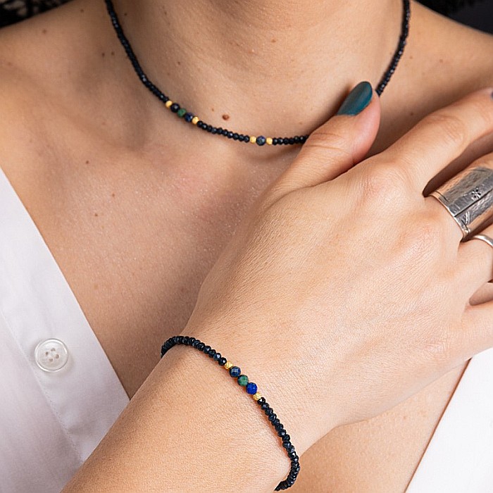 Colier Choker Lalit din pietre naturale de Jad Albastru fatetat cu accesorii si sistem de inchidere argint placat cu aur 14K [16]