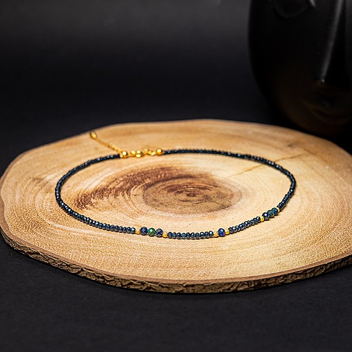 Colier Choker Lalit din pietre naturale de Jad Albastru fatetat cu accesorii si sistem de inchidere argint placat cu aur 14K [7]