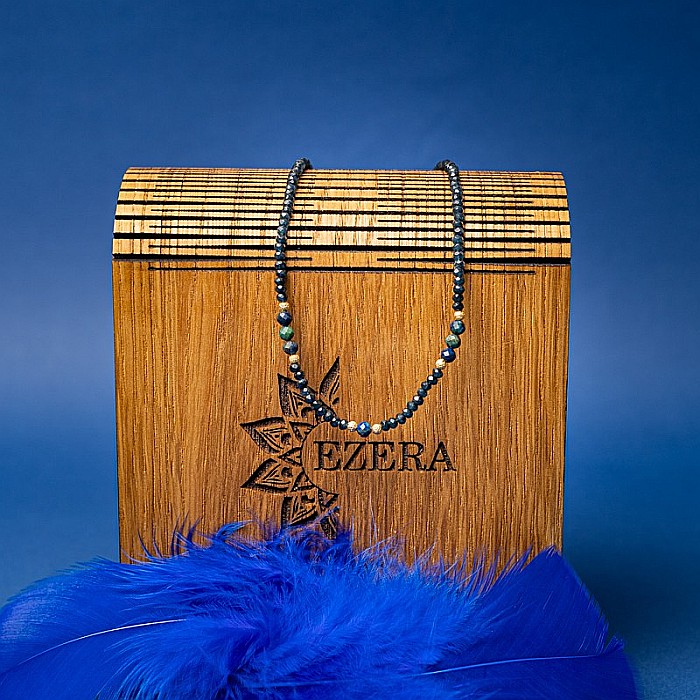 Colier Choker Lalit din pietre naturale de Jad Albastru fatetat cu accesorii si sistem de inchidere argint placat cu aur 14K [12]