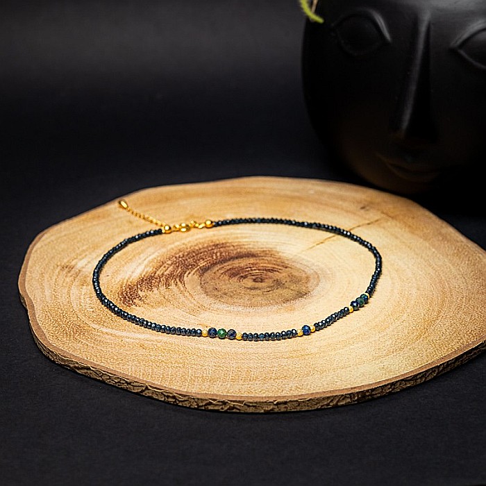 Colier Choker Lalit din pietre naturale de Jad Albastru fatetat cu accesorii si sistem de inchidere argint placat cu aur 14K [6]