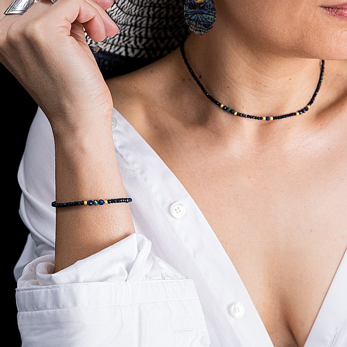 Colier Choker Lalit din pietre naturale de Jad Albastru fatetat cu accesorii si sistem de inchidere argint placat cu aur 14K [2]