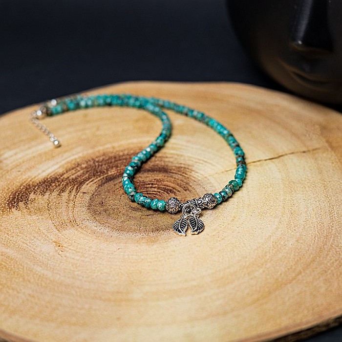 Colier choker pietre naturale Jad fatetat Ajay cu charm-uri si sistem de inchidere din argint 925 [7]