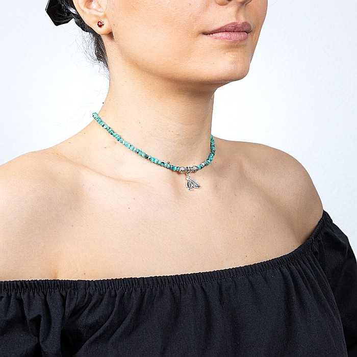 Colier choker pietre naturale Jad fatetat Ajay cu charm-uri si sistem de inchidere din argint 925 [11]