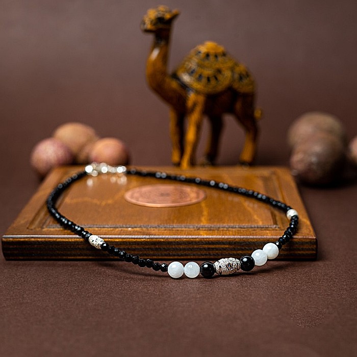 Colier Choker Shrey din pietre naturale de Spinel negru cu accesorii si sistem de inchidere din argint 925 [4]