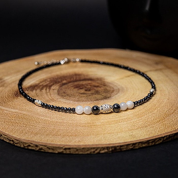 Colier Choker Shrey din pietre naturale de Spinel negru cu accesorii si sistem de inchidere din argint 925 [6]