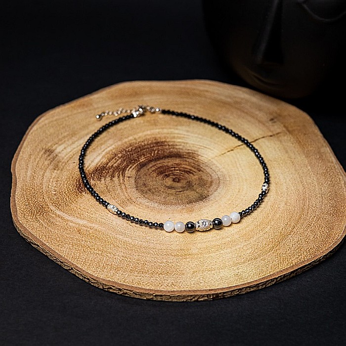 Colier Choker Shrey din pietre naturale de Spinel negru cu accesorii si sistem de inchidere din argint 925 [5]
