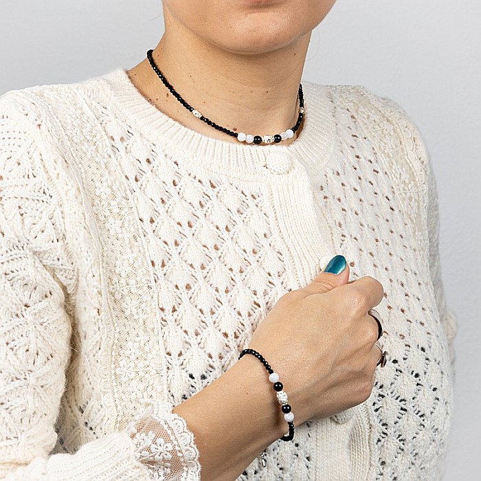 Colier Choker Shrey din pietre naturale de Spinel negru cu accesorii si sistem de inchidere din argint 925 [2]