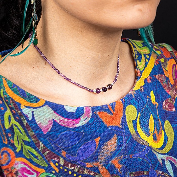 Colier Choker Reena din pietre naturale de Ametist, inchidere si accesorii din argint 925 [12]