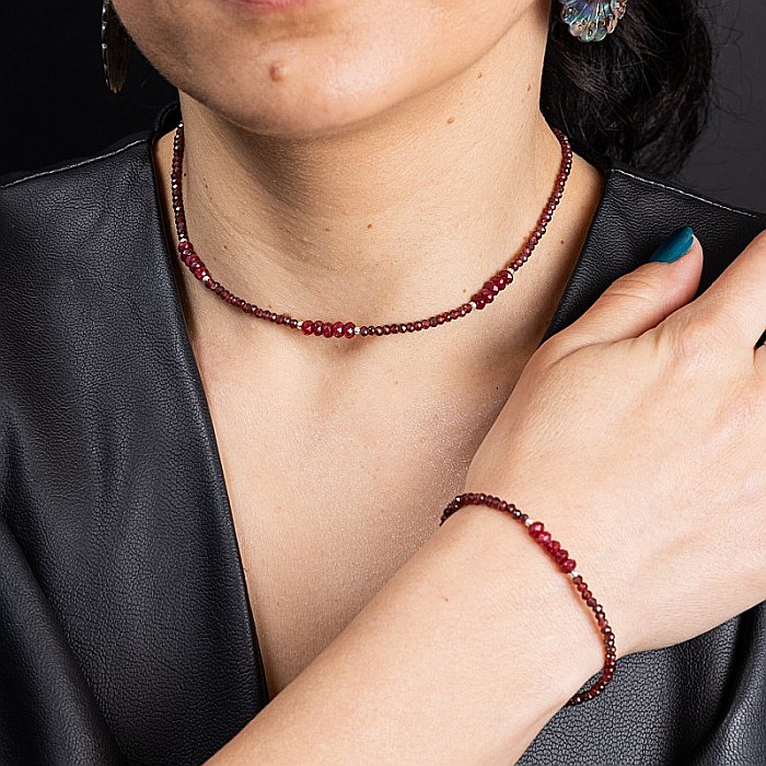 Colier choker Kavin din pietre semipretioase de Granat si Rubin, inchidere si accesorii din argint 925 [1]