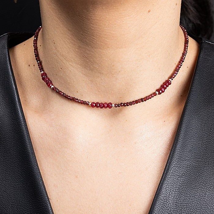 Colier choker Kavin din pietre semipretioase de Granat si Rubin, inchidere si accesorii din argint 925 [10]