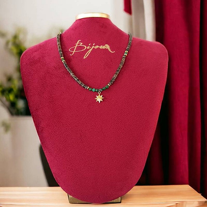 Colier Choker Smarald african Erin cu discuri de Sediment marin din argint placat cu aur, pandantiv Steaua Nordului [7]