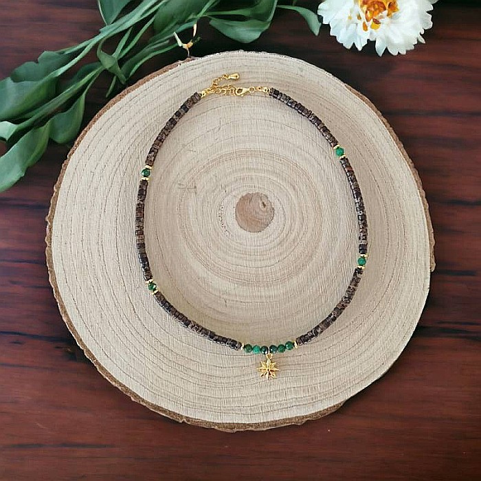 Colier Choker Smarald african Erin cu discuri de Sediment marin din argint placat cu aur, pandantiv Steaua Nordului [3]