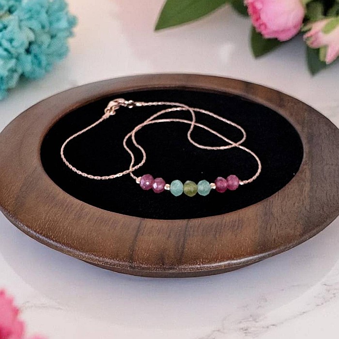 Colier choker turmalina multicolora cu lant argint placat aur roz [8]