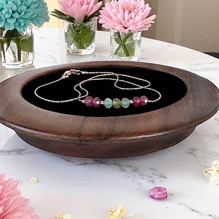 Colier choker turmalina multicolora cu lant argint placat aur roz [2]