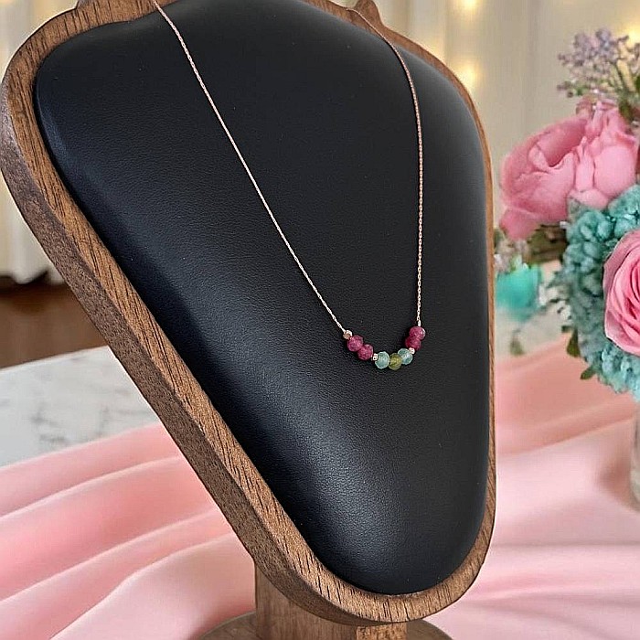 Colier choker turmalina multicolora cu lant argint placat aur roz [7]