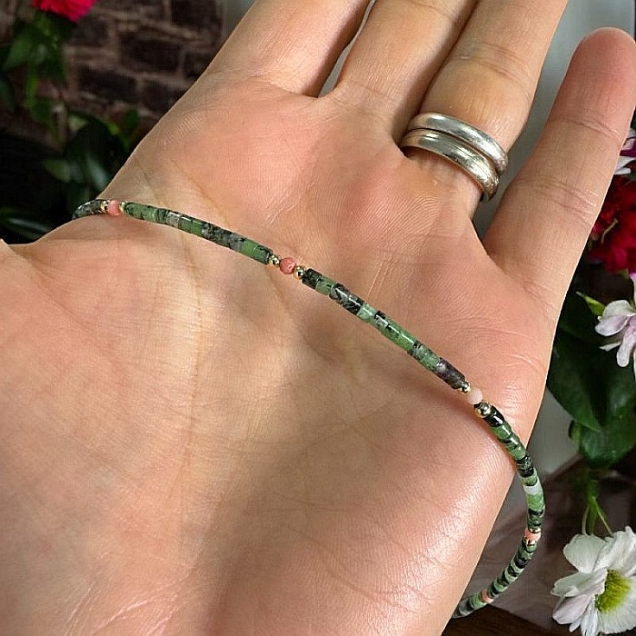 Colier Choker Valer din cristale de Rubin Zoisit, cupru placat cu aur [4]