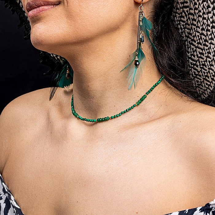 Colier Choker Vishal cu pietre sintetice de Malachit si Jad natural cu accesorii si sistem de inchidere din argint placat cu aur [3]
