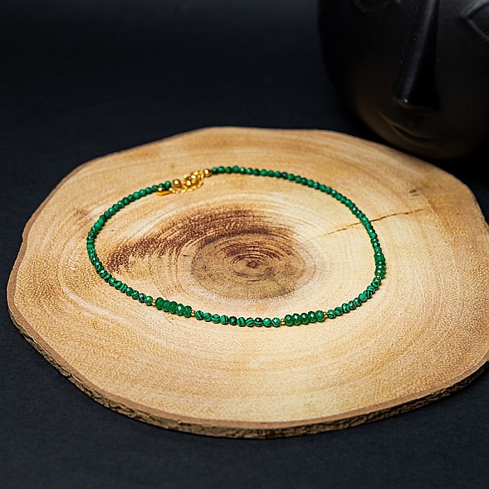 Colier Choker Vishal cu pietre sintetice de Malachit si Jad natural cu accesorii si sistem de inchidere din argint placat cu aur [5]