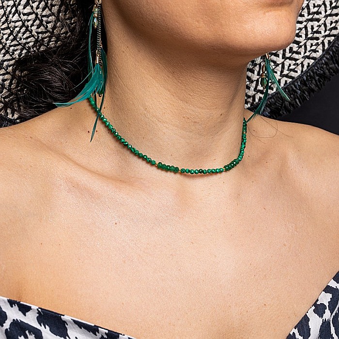 Colier Choker Vishal cu pietre sintetice de Malachit si Jad natural cu accesorii si sistem de inchidere din argint placat cu aur [1]