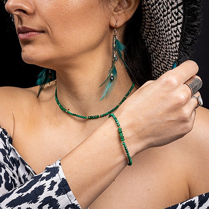 Colier Choker Vishal cu pietre sintetice de Malachit si Jad natural cu accesorii si sistem de inchidere din argint placat cu aur [9]