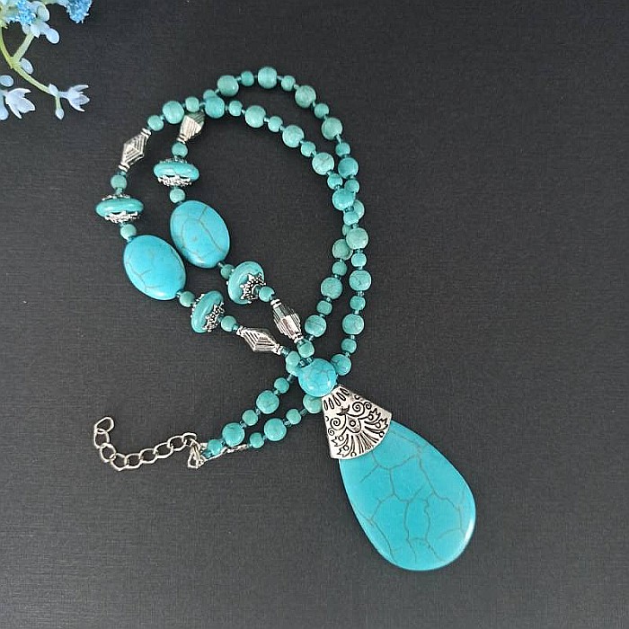 Colier Boho Howlit culoare Turcoaz, choker piatra naturala Naira [5]