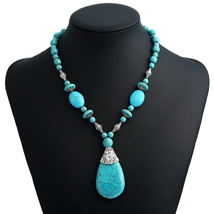 Colier Boho Howlit culoare Turcoaz, choker piatra naturala Naira [3]