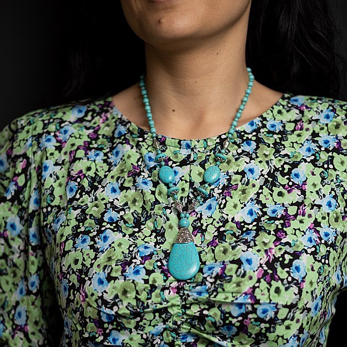 Colier Boho Howlit culoare Turcoaz, choker piatra naturala Naira [16]