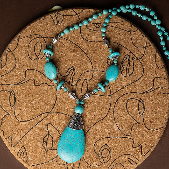 Colier Boho Howlit culoare Turcoaz, choker piatra naturala Naira [10]