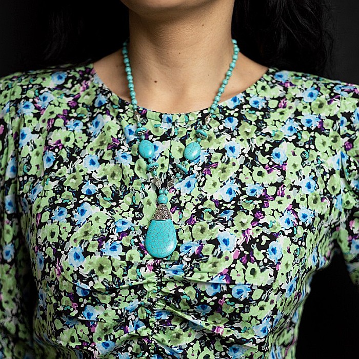 Colier Boho Howlit culoare Turcoaz, choker piatra naturala Naira [1]