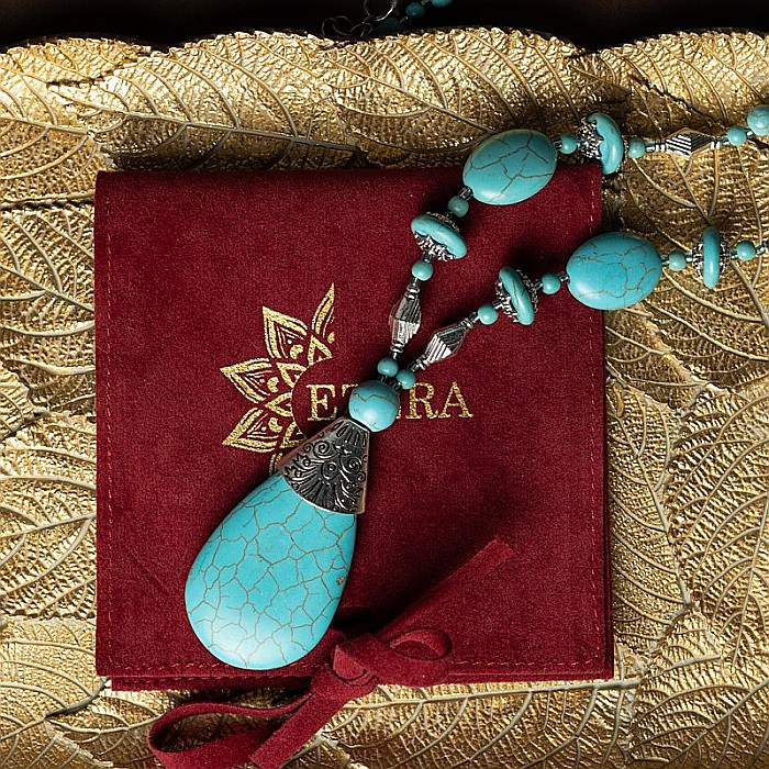 Colier Boho Howlit culoare Turcoaz, choker piatra naturala Naira [11]