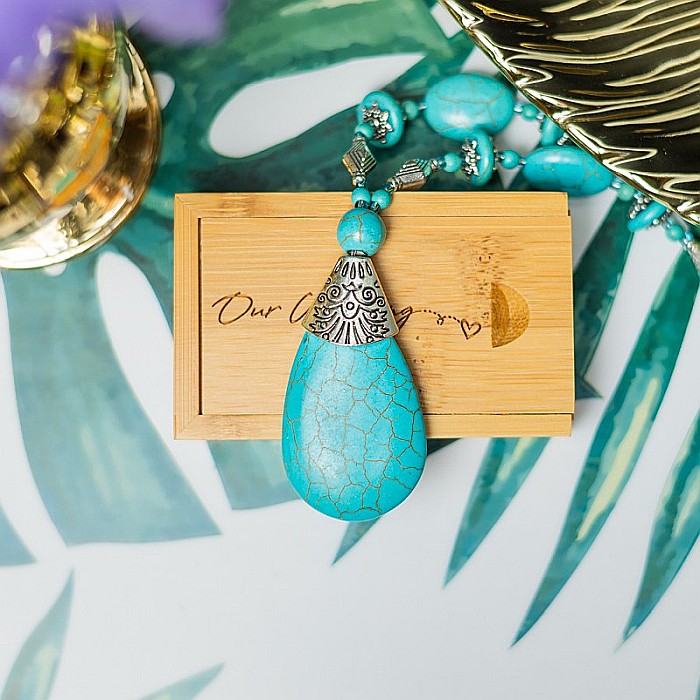 Colier Boho Howlit culoare Turcoaz, choker piatra naturala Naira [2]