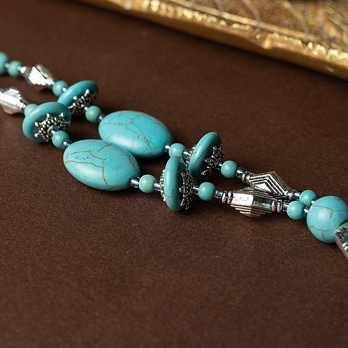 Colier Boho Howlit culoare Turcoaz, choker piatra naturala Naira [13]