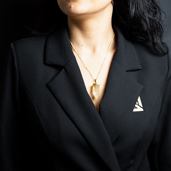 Colier cristale cu pandantiv varf Citrin, Savita, placat cu aur 18K, simbol al norocului si abundentei [9]