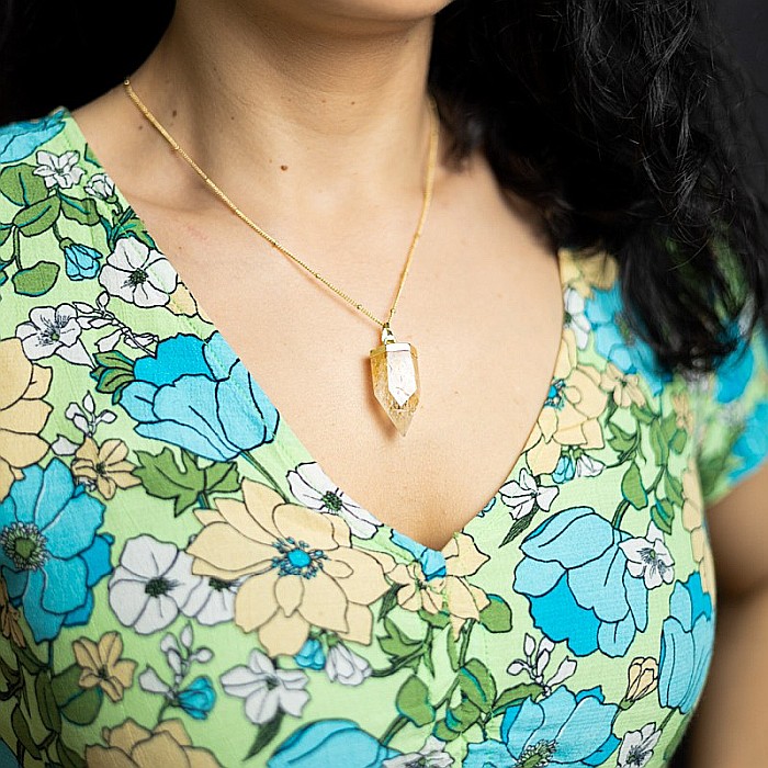 Colier cristale cu pandantiv varf Citrin, Savita, placat cu aur 18K, simbol al norocului si abundentei [3]