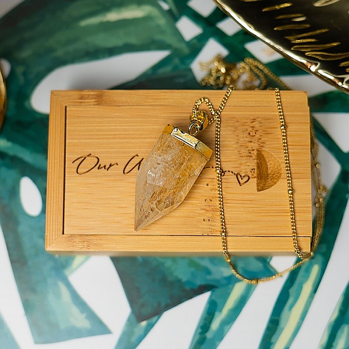 Colier cristale cu pandantiv varf Citrin, Savita, placat cu aur 18K, simbol al norocului si abundentei [11]