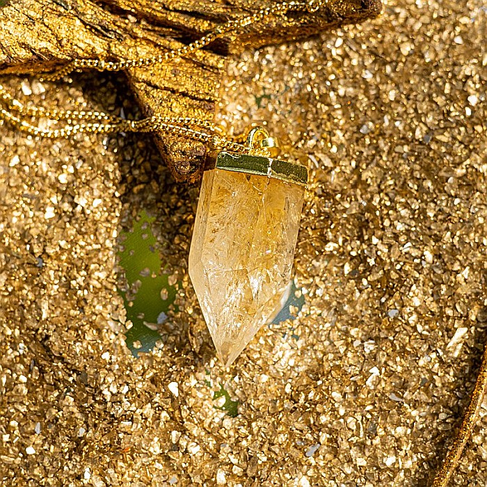 Colier cristale cu pandantiv varf Citrin, Savita, placat cu aur 18K, simbol al norocului si abundentei [2]