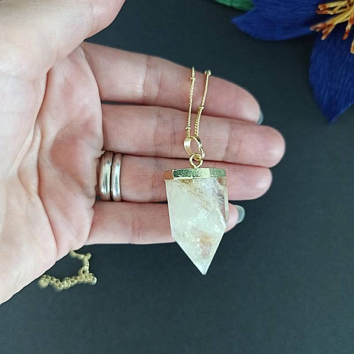 Colier cristale cu pandantiv varf Citrin, Savita, placat cu aur 18K, simbol al norocului si abundentei [5]