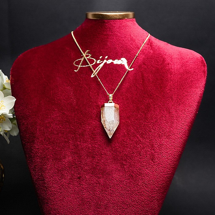 Colier cristale cu pandantiv varf Citrin, Savita, placat cu aur 18K, simbol al norocului si abundentei [1]