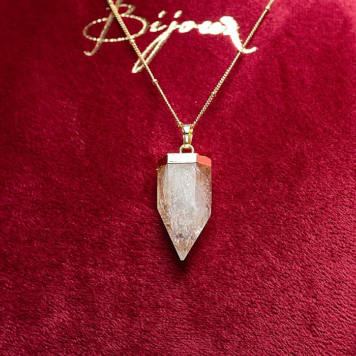 Colier cristale cu pandantiv varf Citrin, Savita, placat cu aur 18K, simbol al norocului si abundentei [10]
