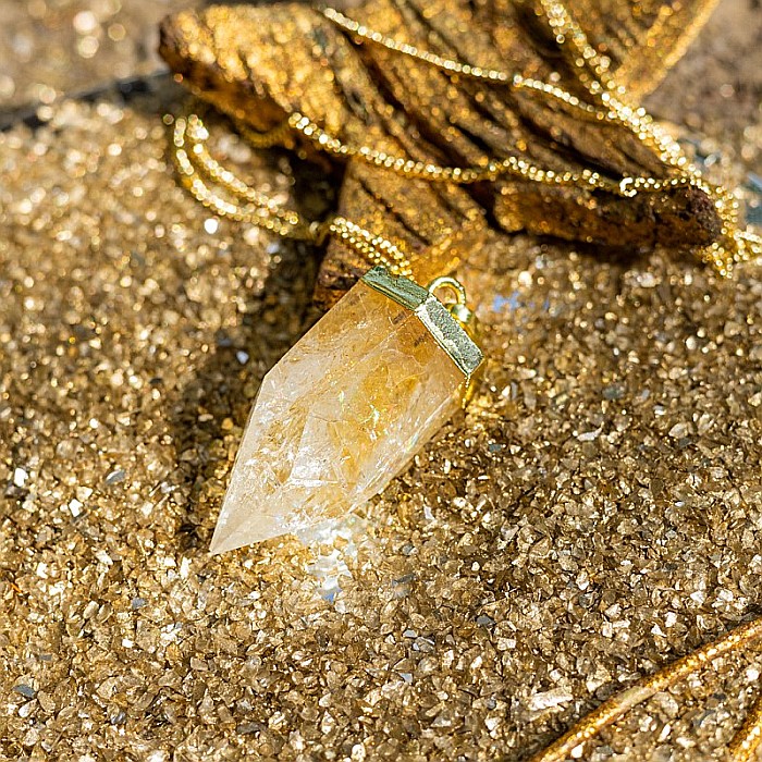 Colier cristale cu pandantiv varf Citrin, Savita, placat cu aur 18K, simbol al norocului si abundentei [7]