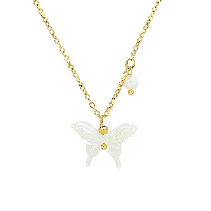 Colier cu pandantiv Fluture din sidef de perle din otel inoxidabil placat cu aur de 18K [6]