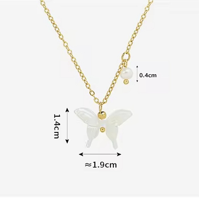 Colier cu pandantiv Fluture din sidef de perle din otel inoxidabil placat cu aur de 18K [4]