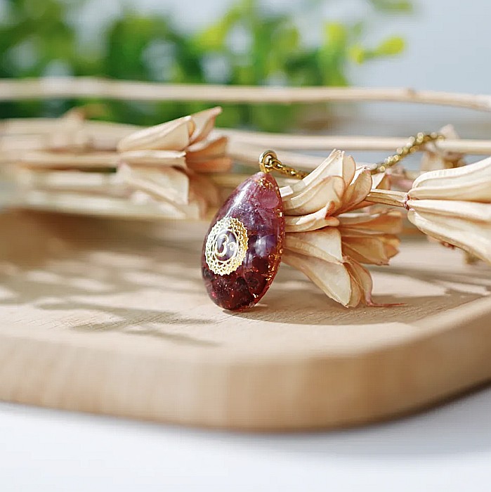 Colier cu Pandantiv Orgonic cu simbol Om din cristale de Granat si Rubelit-cadou spiritual pentru meditatie [2]