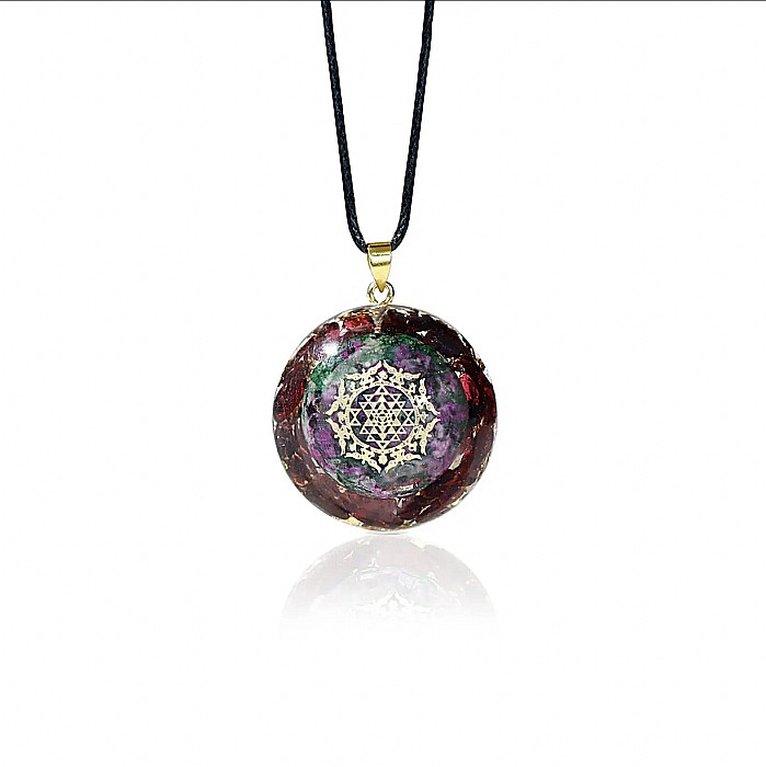 Colier cu pandantiv Orgonic Energetic cu cristale de epidot si granat pentru protectie si meditatie [3]